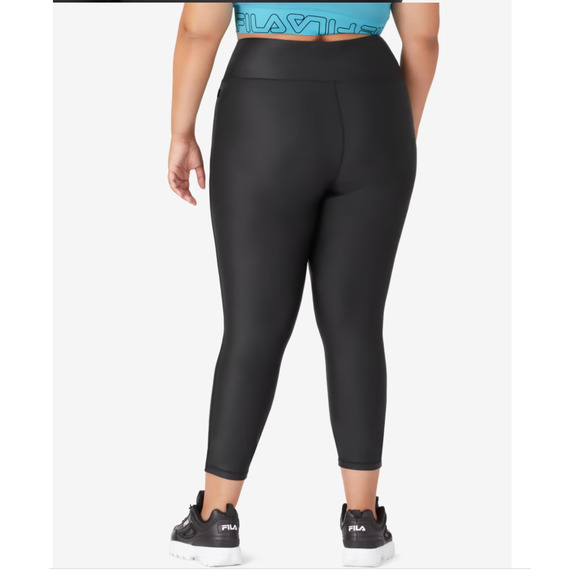 FILA Black Night Out Leather Look 7/8 Training Gym Workout Leggings NWT - Picture 2 of 3